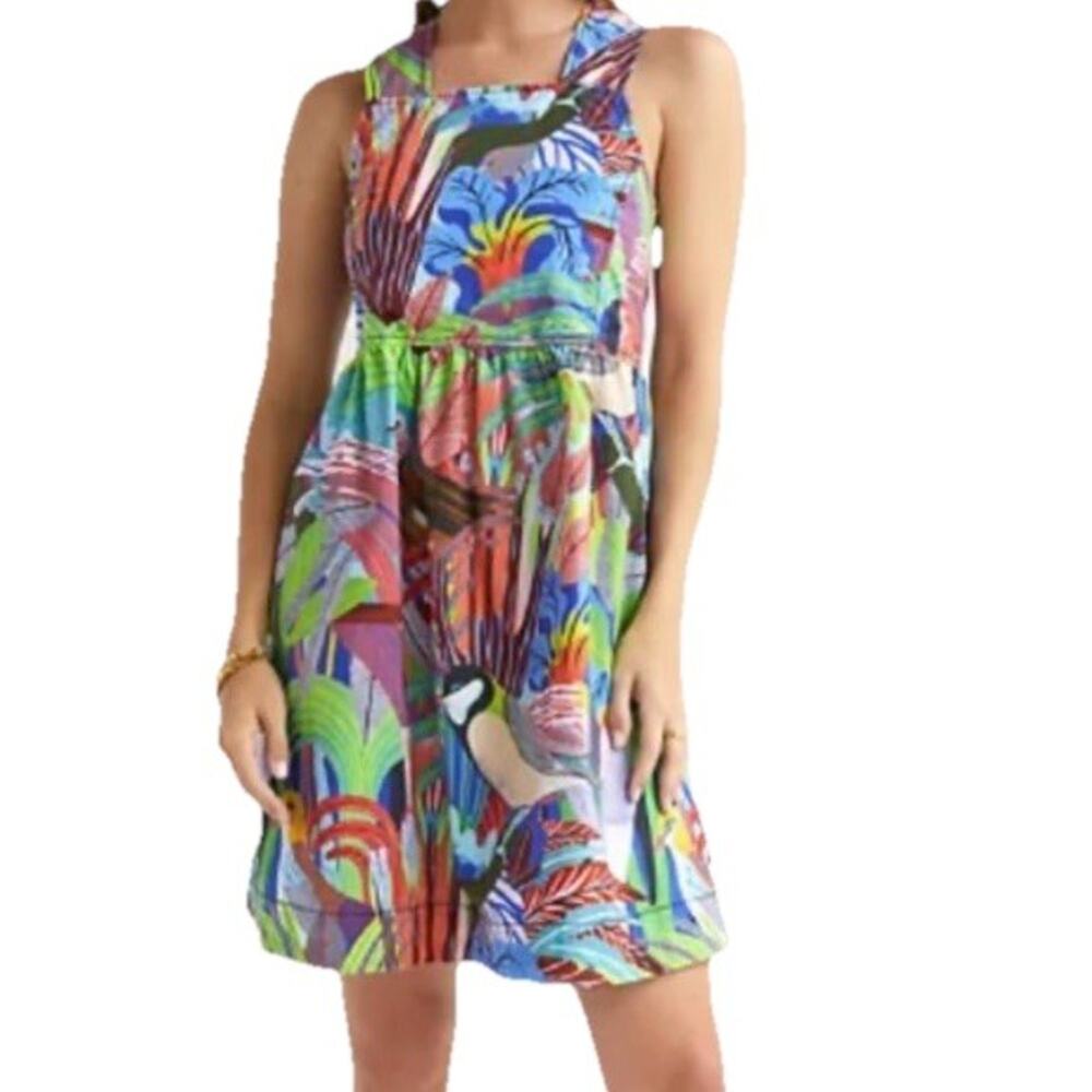 NEW Anthropologie Orane Sigal Swing Mini Dress XS Floral Tropical Cotton Stretch